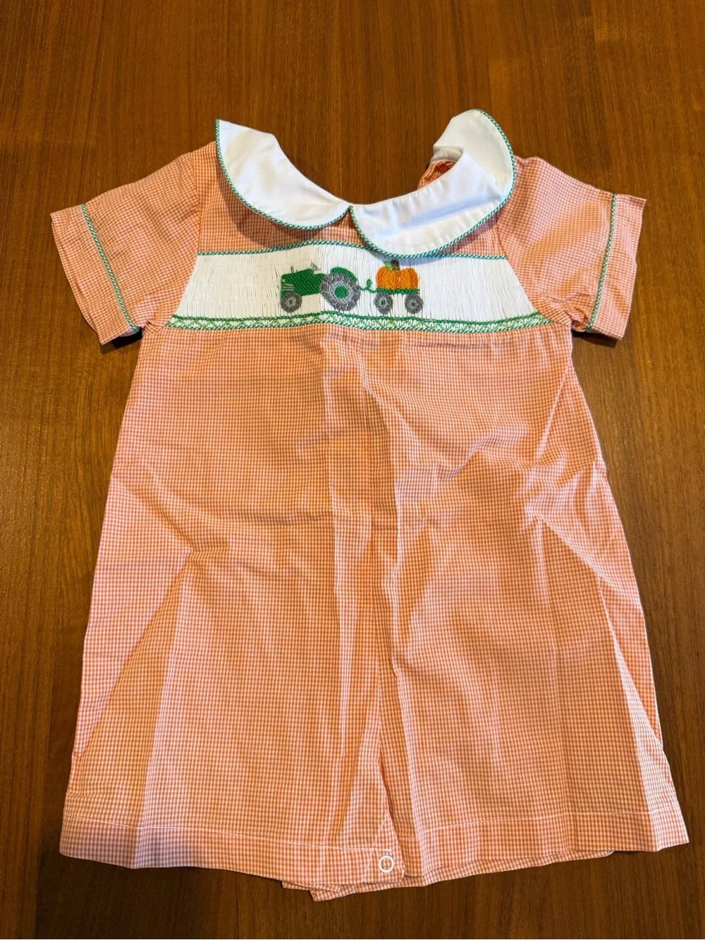 Petit Ami Orange Gingham Baby Dress with White Trim Fall Thanksgiving